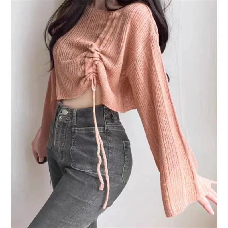Knitwear High-grade Short Off-shoulder Long-sleeved Top Two-piece Set