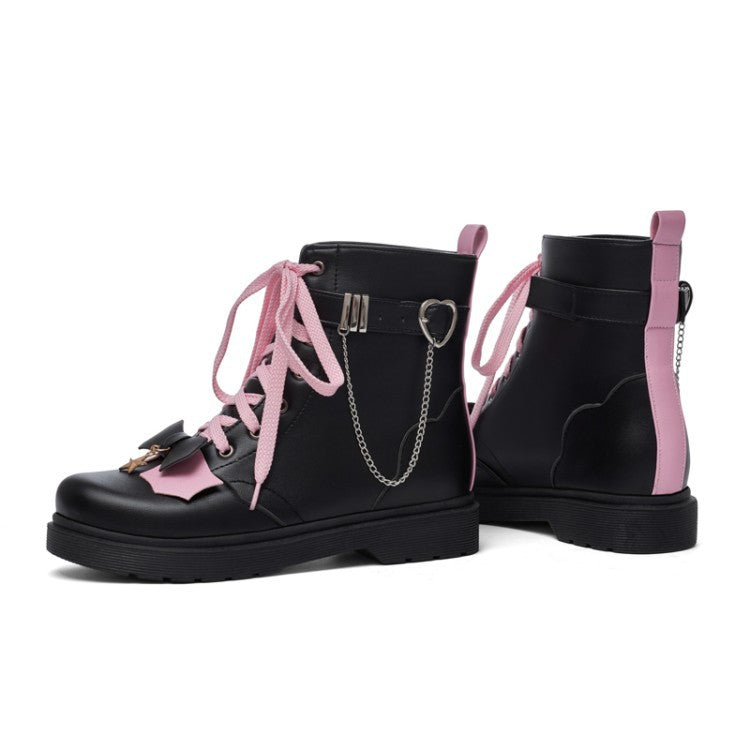 Women's Bow Metal Chain Martin Boots