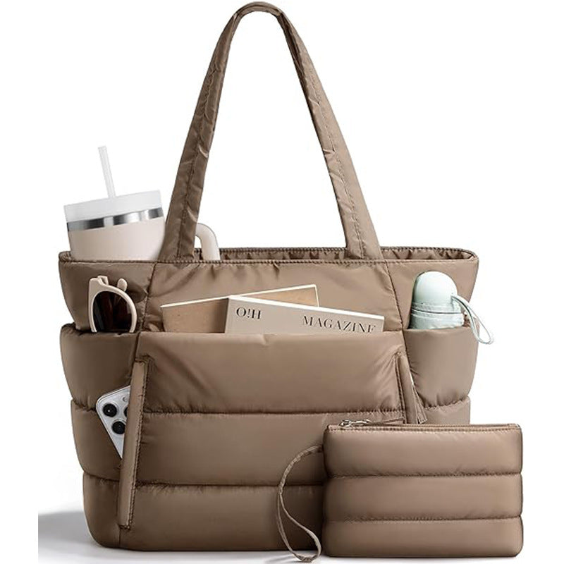 Womens Quilted Tote Bag With Multiple Compartments