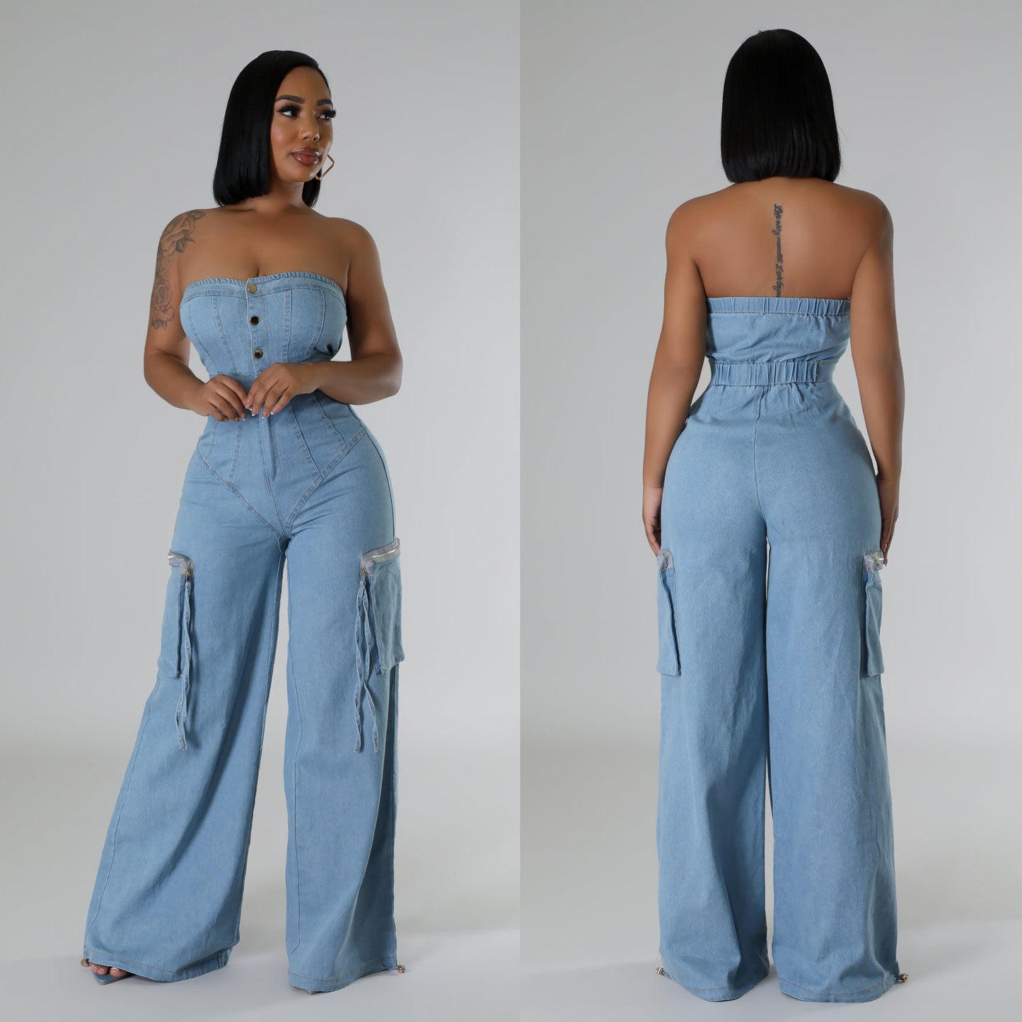 Casual And Fashionable Off-shoulder Jumpsuit For Women Slim-fit Denim Overalls