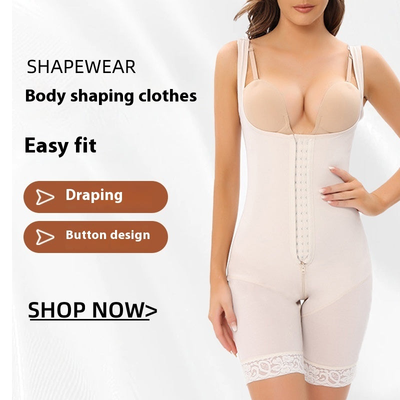 Breasted Elastic Mesh Lace Bodybuilding Belly Contracting Hip Raise Skinny Jumpsuit