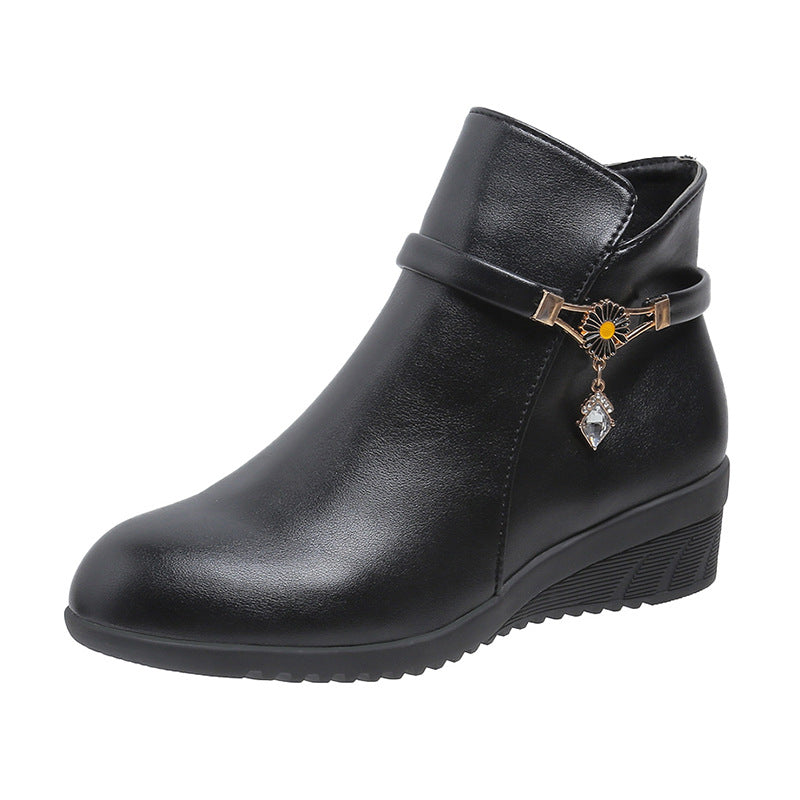 Women's Slope Heel Flat Mother's Cotton Shoes Short Boots