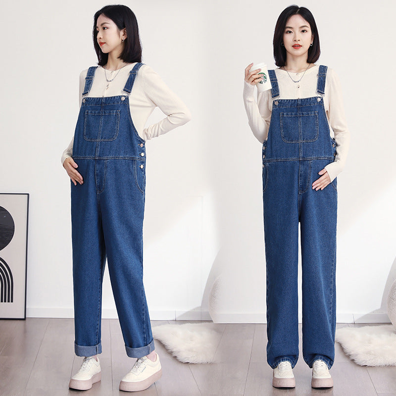Loose-fit Age-reducing Versatile Maternity Bib Overalls With Tummy Support