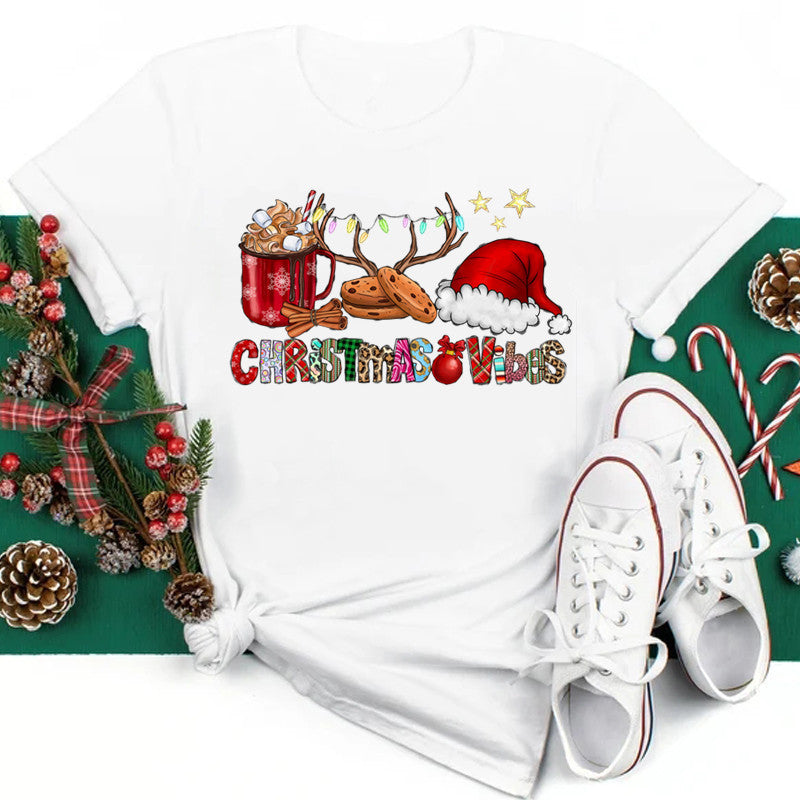 New Year Christmas Plus Size Round Neck Short Sleeve T-shirt
