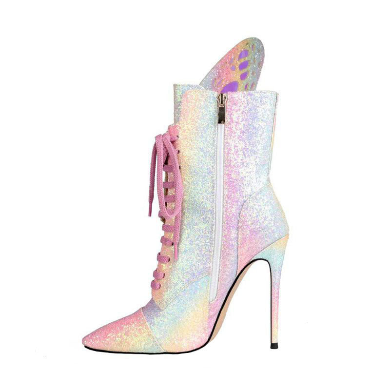 Pointed Toe Lace Butterfly Wings Color-changing Stiletto Multi-wear Trendy Boots