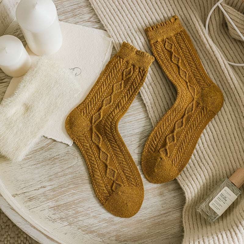 Golden Retro Tulip Mid-tube Socks Warm And Thick