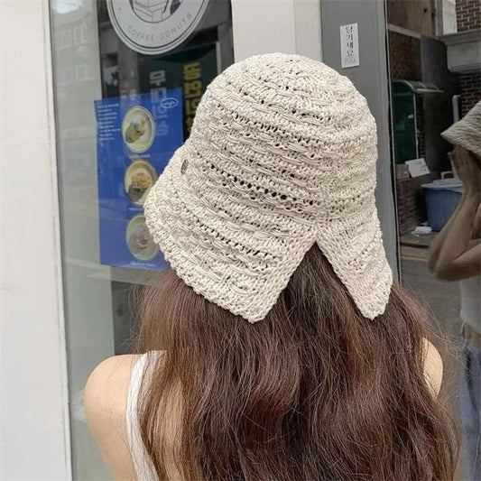 Summer Sun Hat Women's Woven Hollowed Travel Split Cap