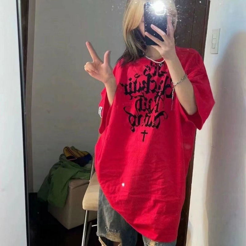 Tide Niche High Street Red Short Sleeve Women Loose