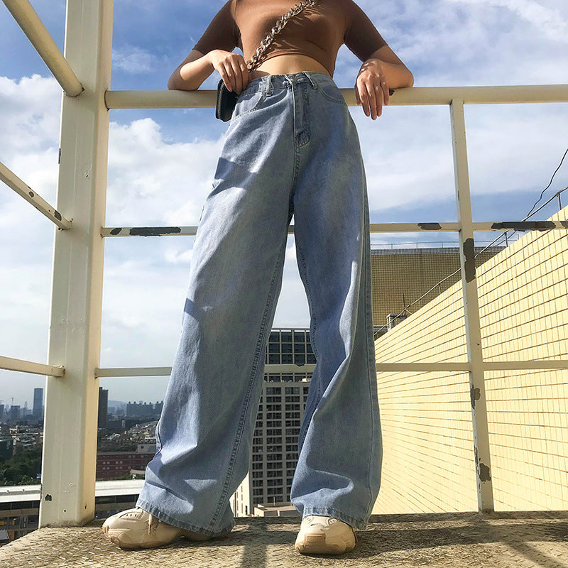 Wide-leg casual straight-leg jeans plus size mopping pants