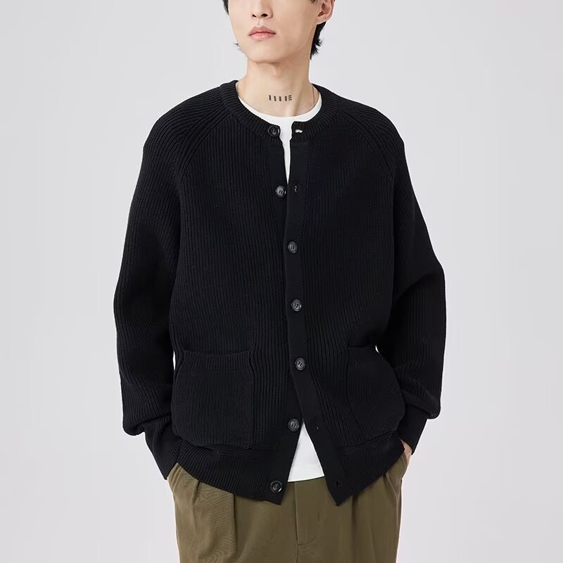 Herre rundhals løs afslappet trend frakke sort sweater