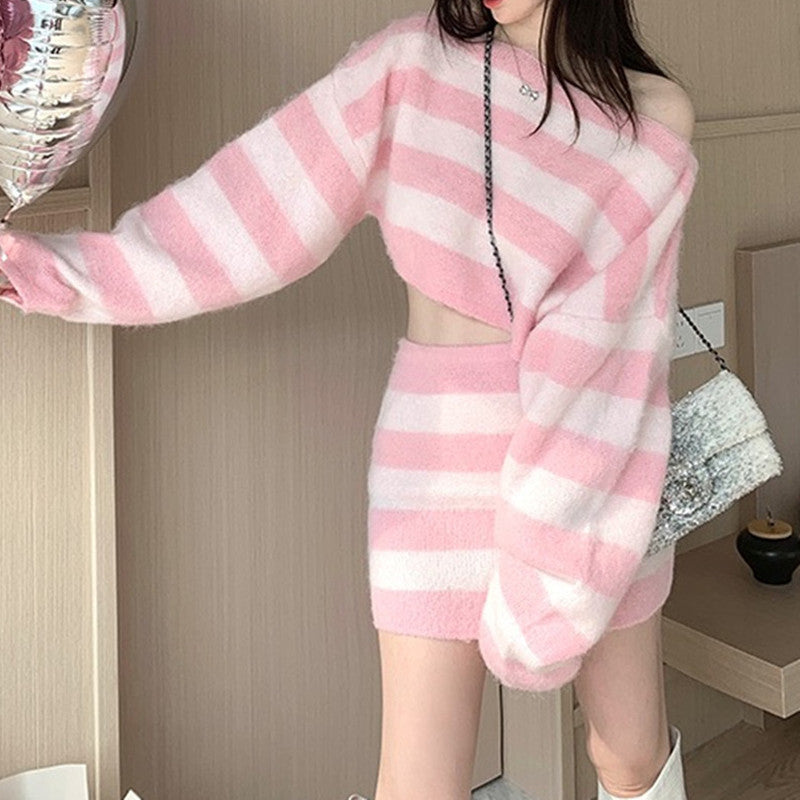 Autumn Winter Design Wool Color-Block Striped Suit