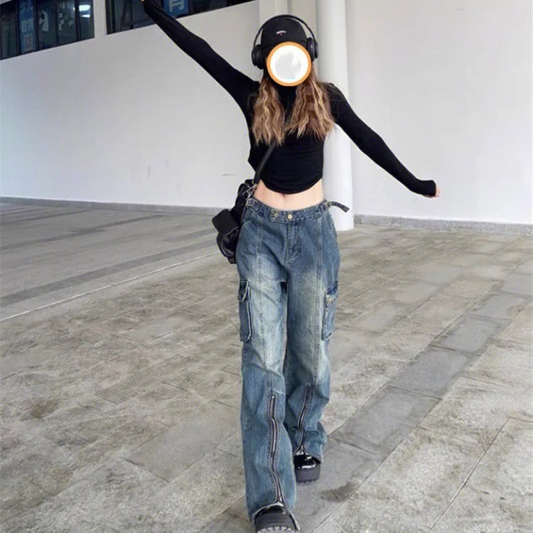 Men's And Women's Fashion Simple Vintage Straight Jeans