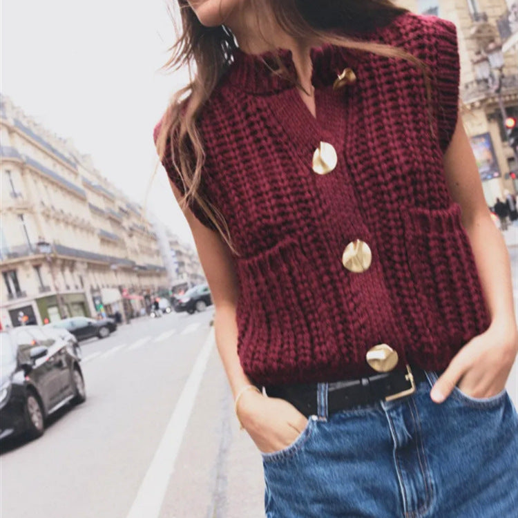 Women's Button Thick Knitted Short Cardigan