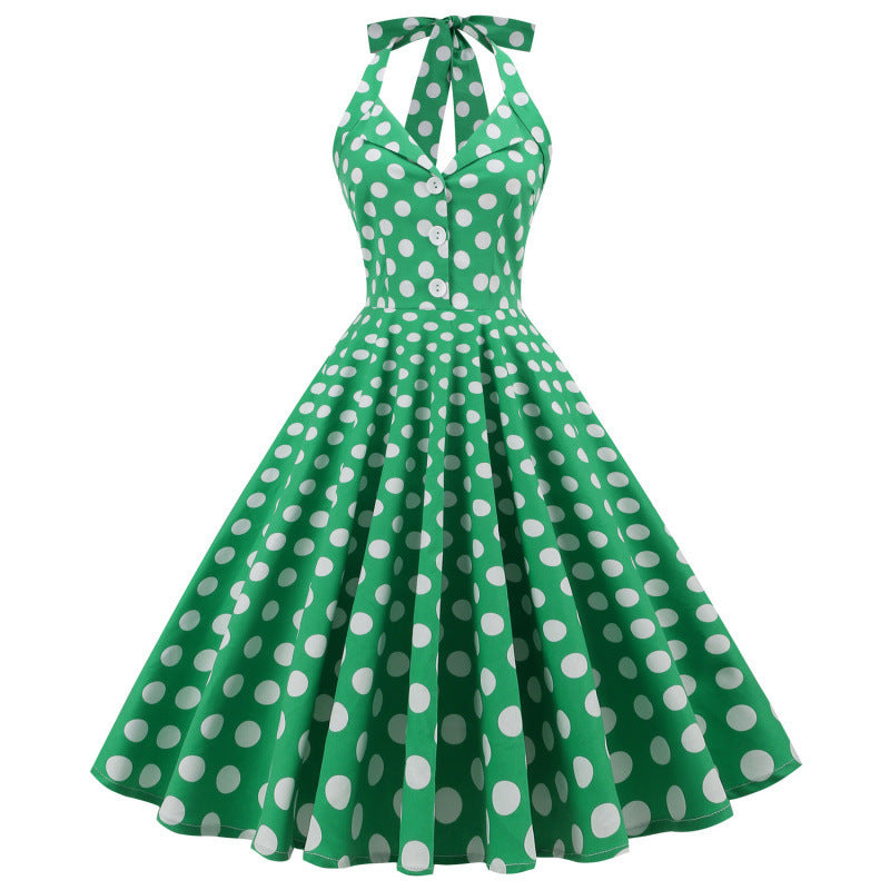 Womens Polka-Dot Halterneck Mid-Length Maxi Dress With Open Back