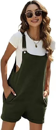 Cotton And Linen Casual Four Seasons Bib Suspender One-piece Shorts