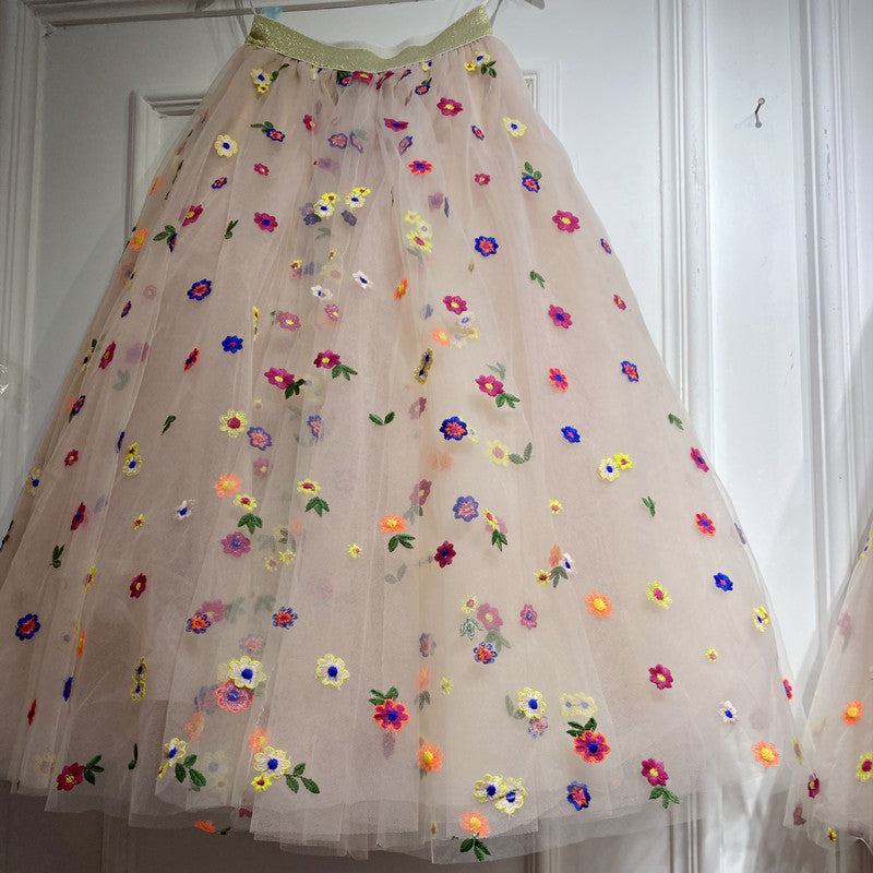 Broderet Lille Blomst Paraply Puffy Kjole