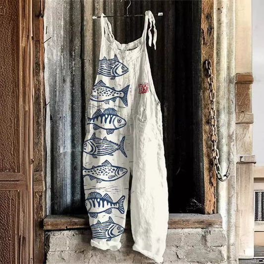 Women's Suspended Pants Sweet Printed Vintage Suspender Pants