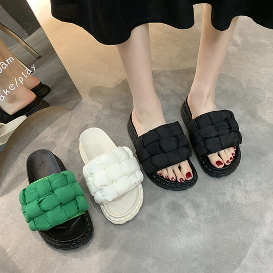 Women's New Summer Thick Bottomed Bread Woven Slippers