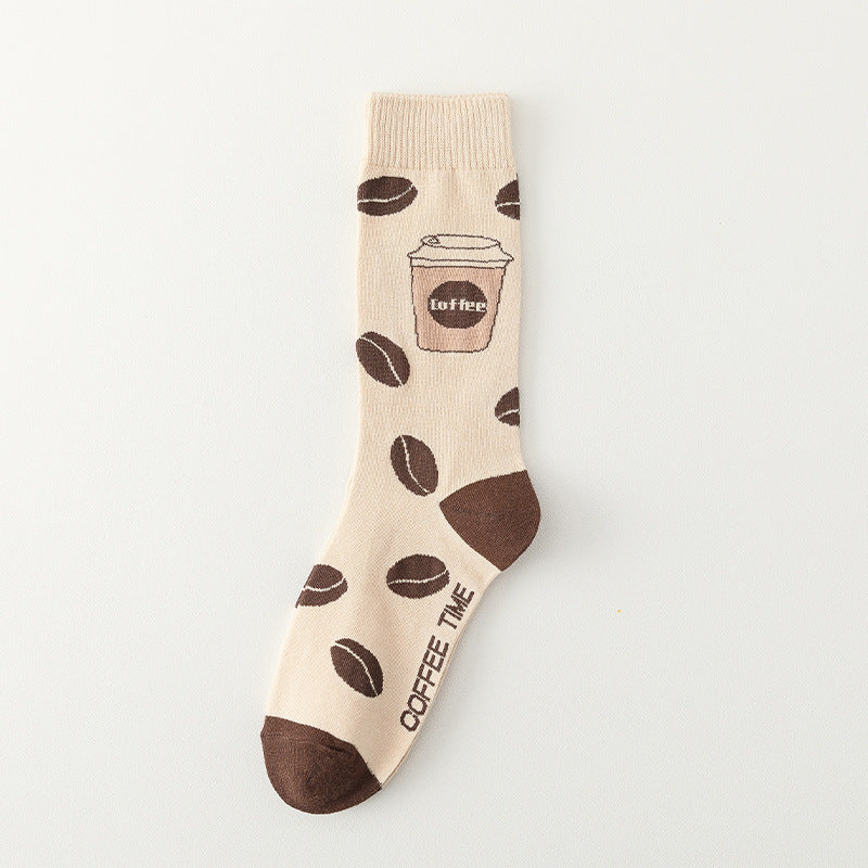 Female Personality Cartoon Letter Coffee Socks Are Comfortable And Sweat Wicking