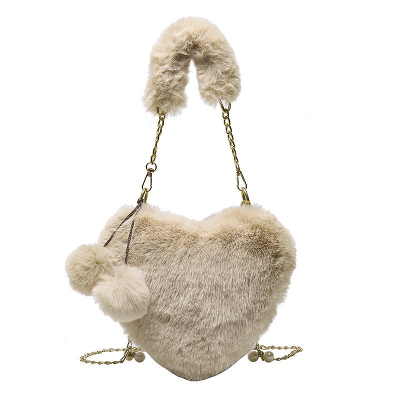 Women's Fashion Love Imitation Rex Rabbit Plush One-shoulder Crossbody Bag