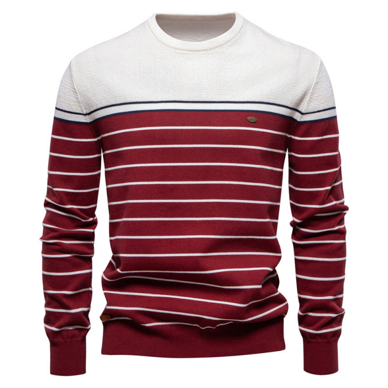 Stribet casual langærmet sweater til mænd i farvematch