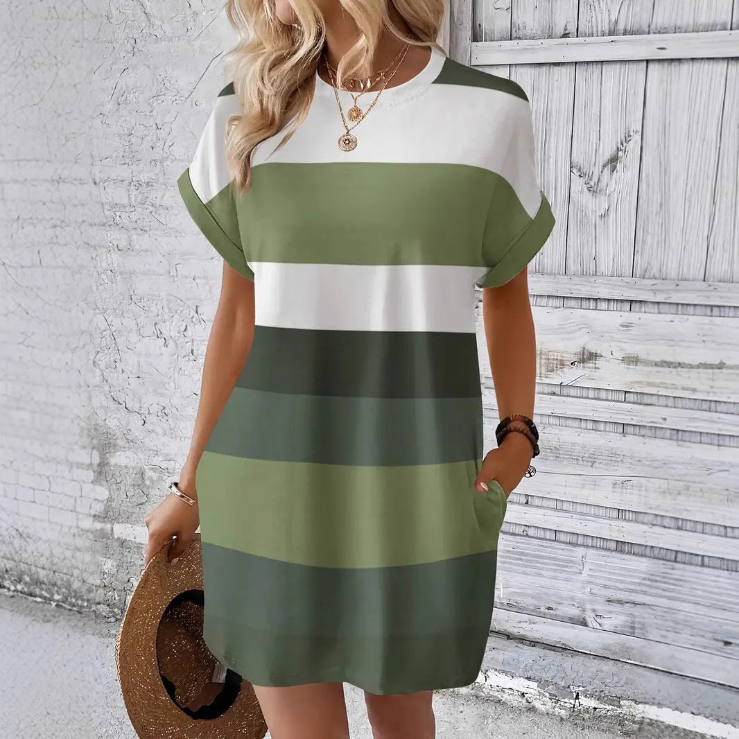 Casual Milk Silk Pullover Crew-Neck Dress
