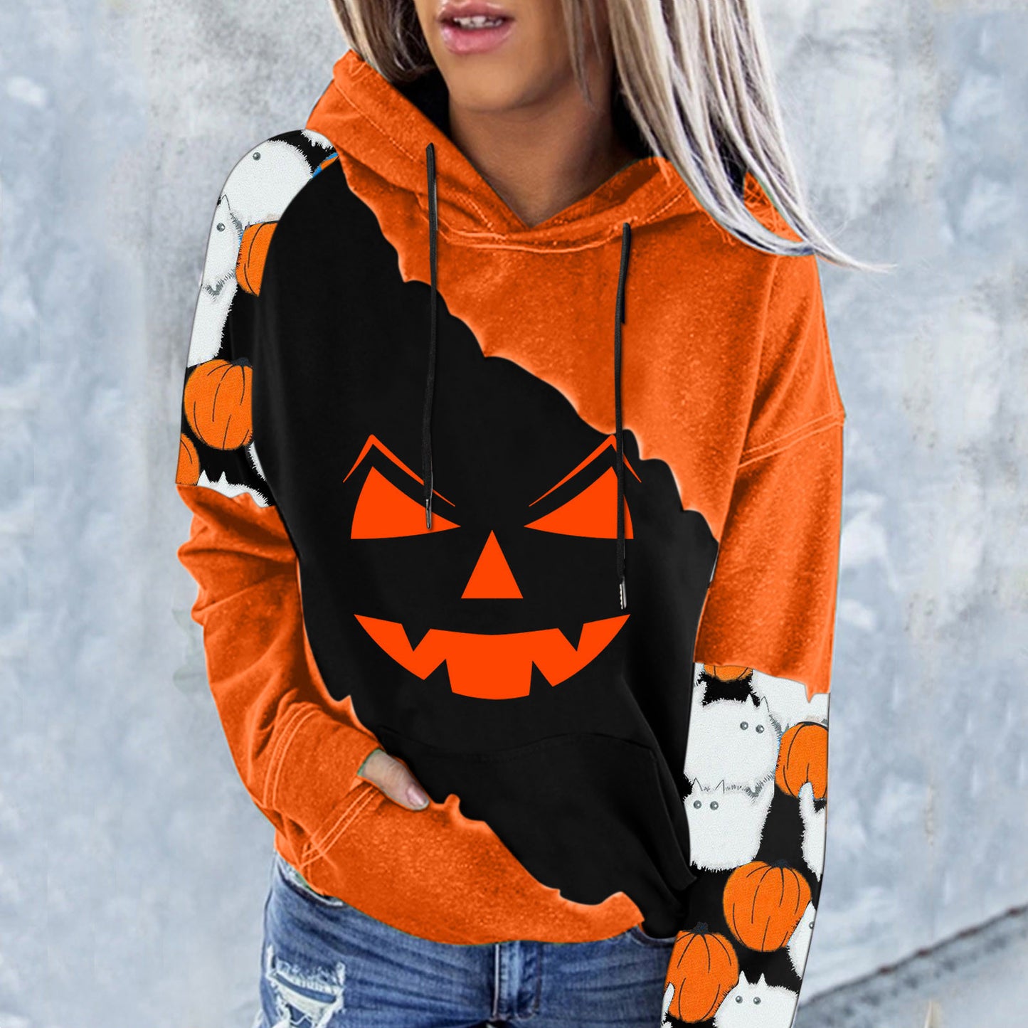 Damer Trykt Langærmet Hættetrøje Løs Sweatshirt
