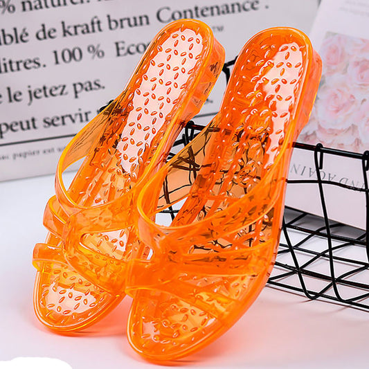 Crystal Glitter Slippers Women's Plastic Transparent Plastic Low Heel