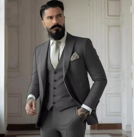 Men's Slim Fit Solid Color Business Suit Set