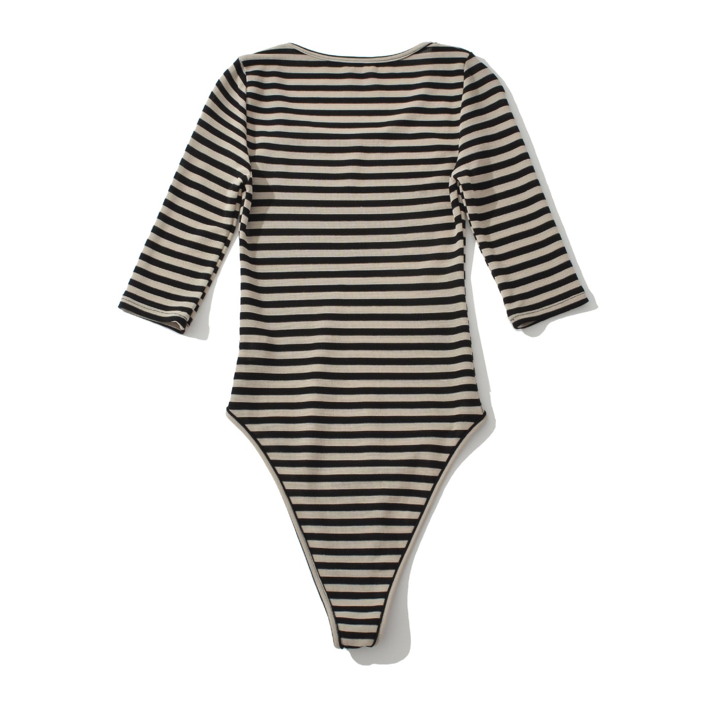 Form-fitting Long-sleeve Stretch Striped T-shirt Jumpsuit With A Deep U-neck