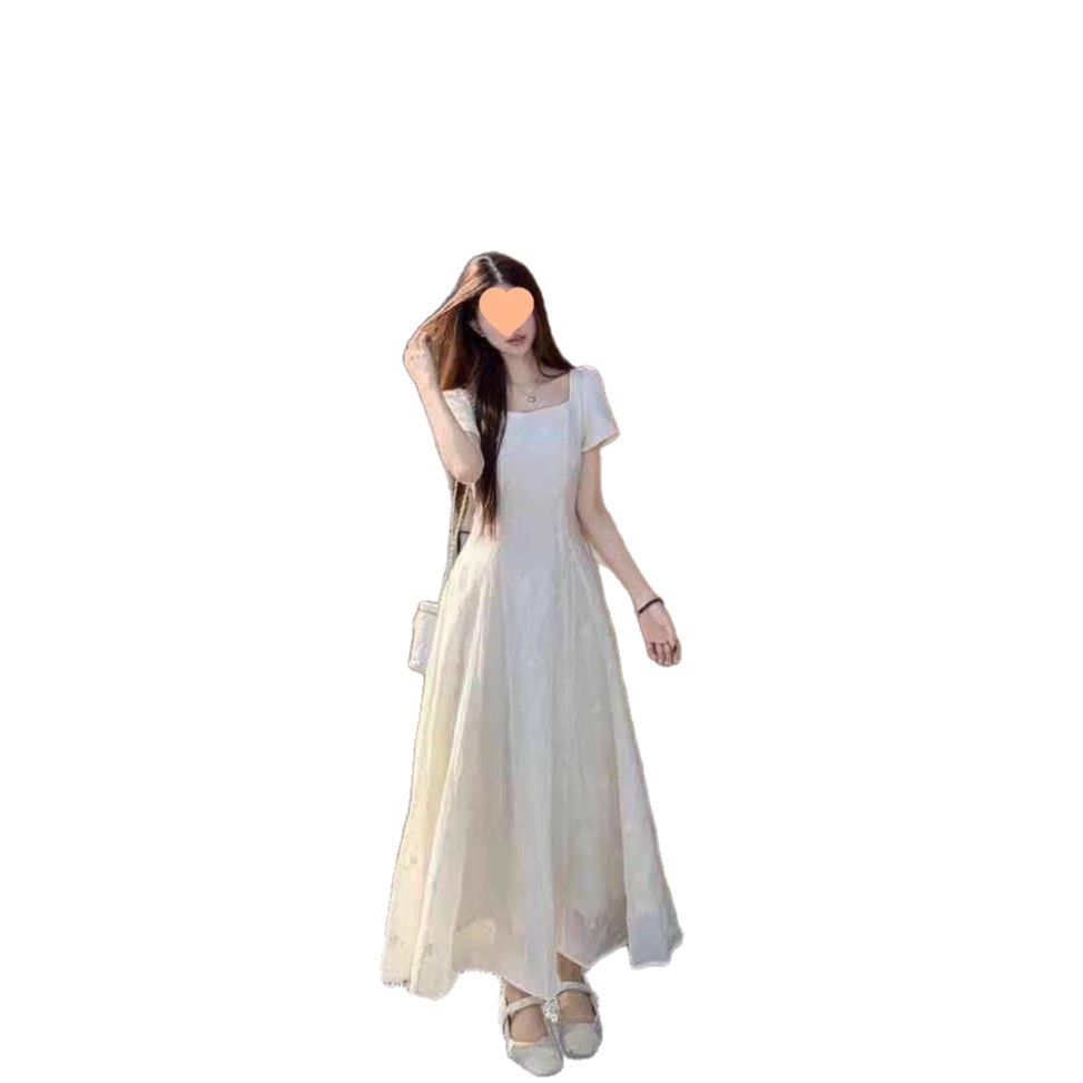 French-style Square-neck Dress Sophisticated And Soft With A Fitted Waist