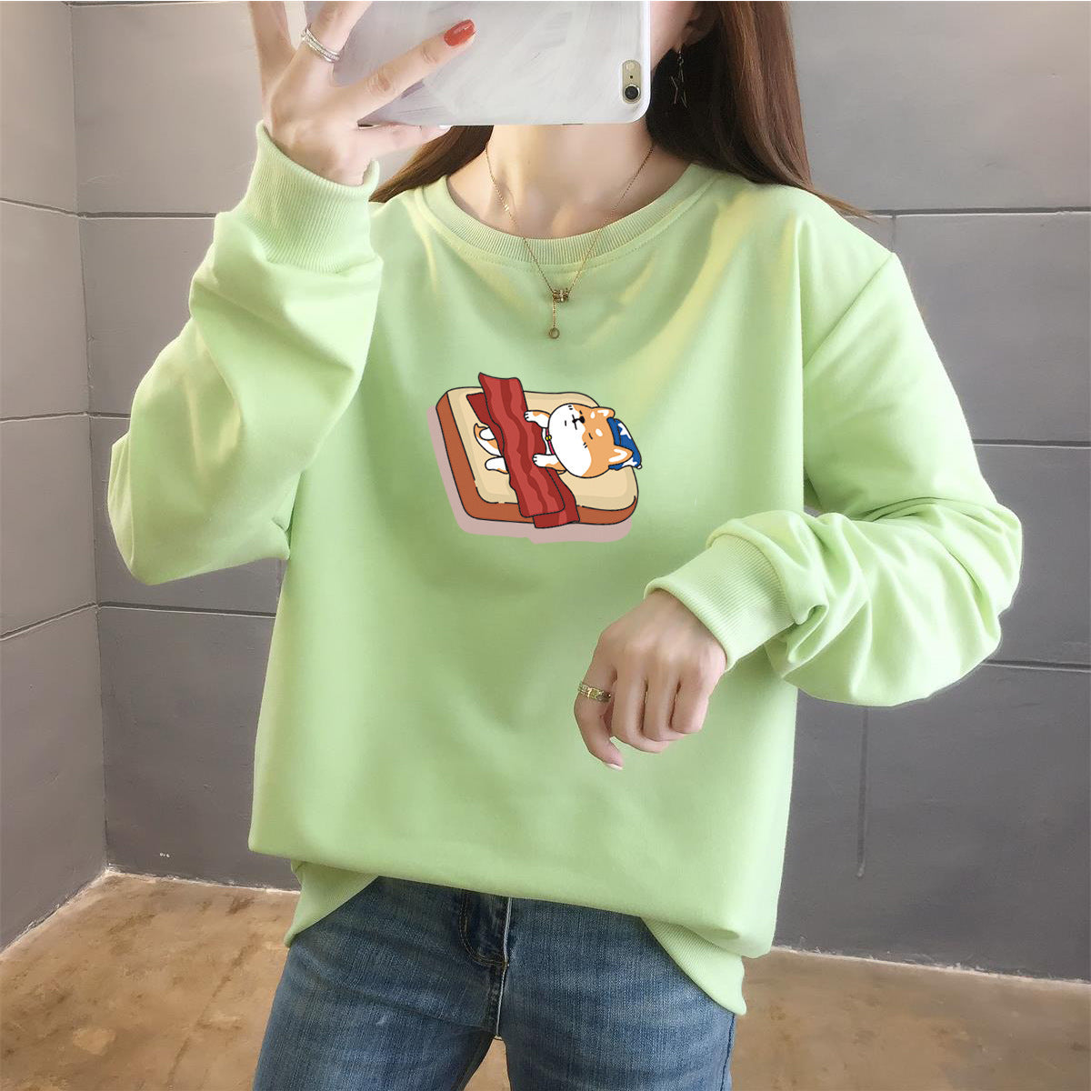Student Casual Cartoon Top Trendy Round Neck
