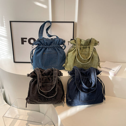 Drawstring Bundle Women's Denim Crossbody Bag