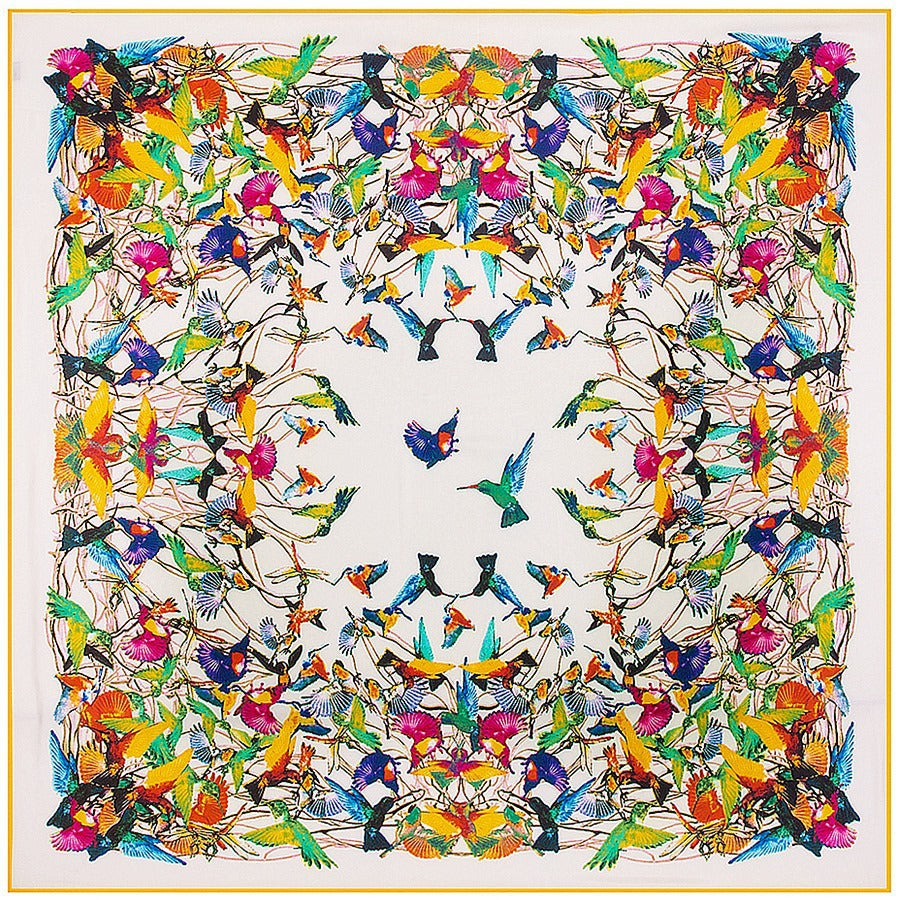 Floral Carriage Twill Large Square Silk Scarf Sunscreen Shawl