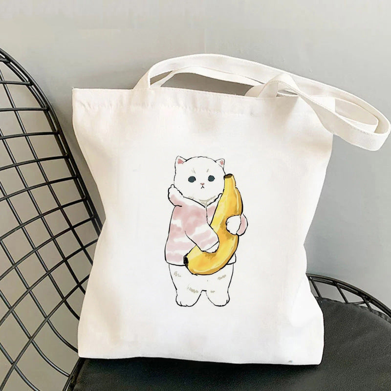 Cat Printed Canvas Bag Creative Individual Shoulder