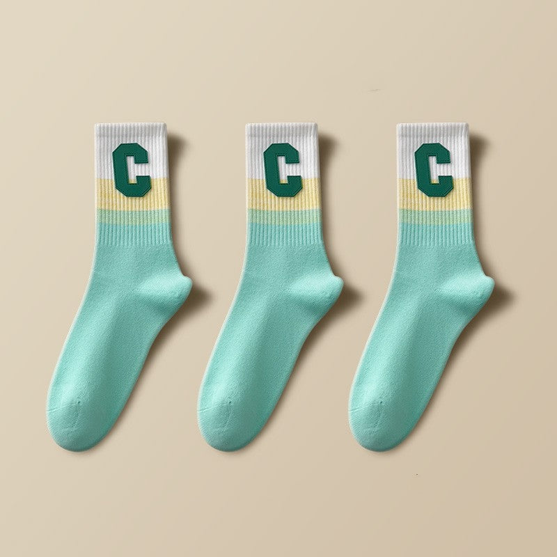 Letter Women's Winter Cotton Medium Socks
