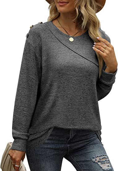 Women's Double Crew Neck Button Sweatshirt T-Shirt