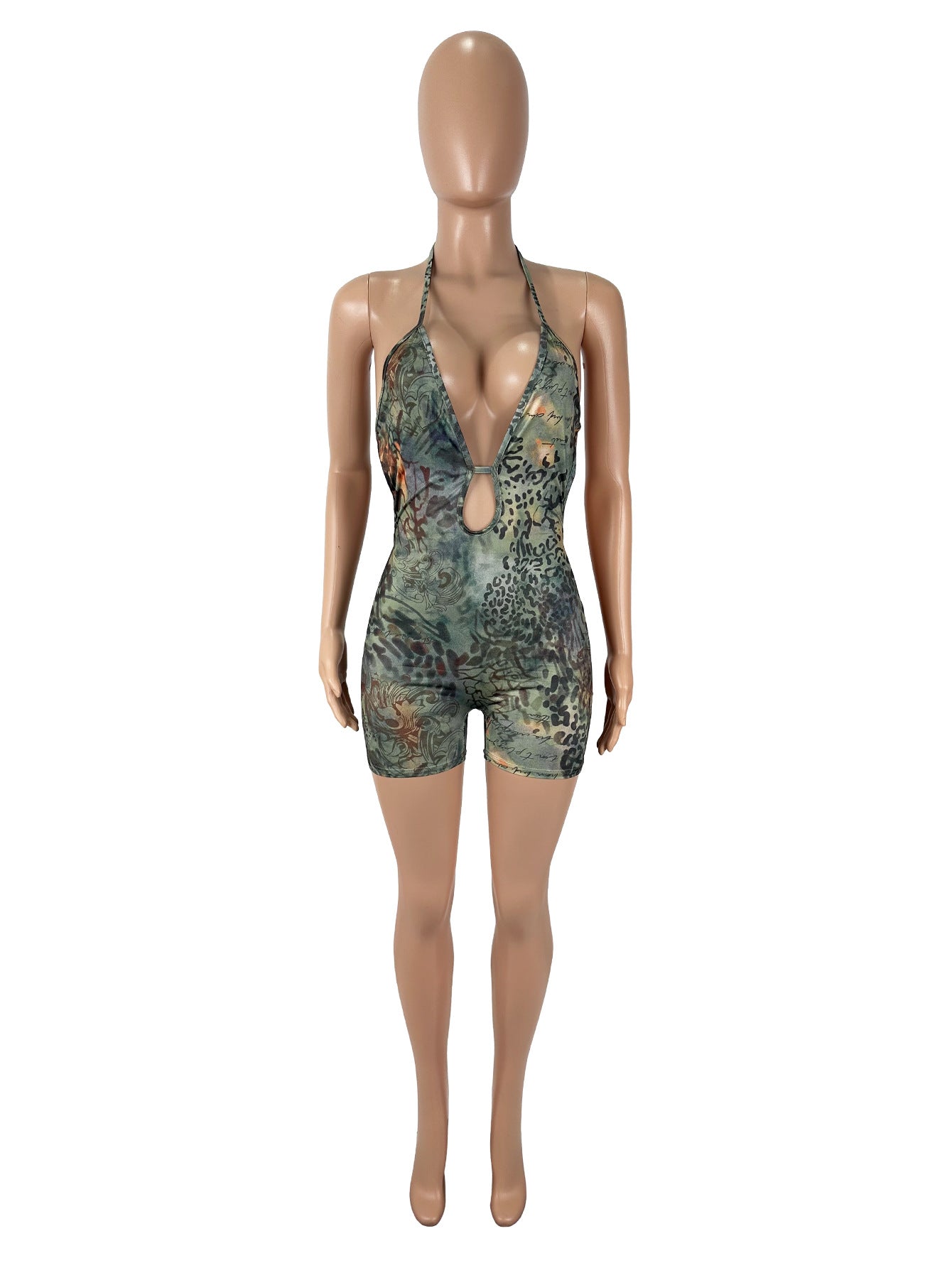 Leopard Print Positioning Print Hollowed-out Strapless Jumpsuit