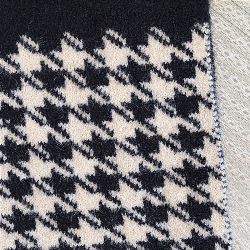 Houndstooth Dual-use Long Thick Woolen Warm Scarf