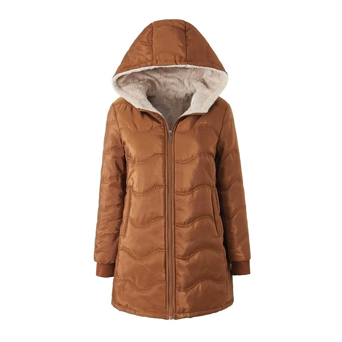 Geometric Wave Hooded Fleece-lined Warm-keeping Cotton Clothing
