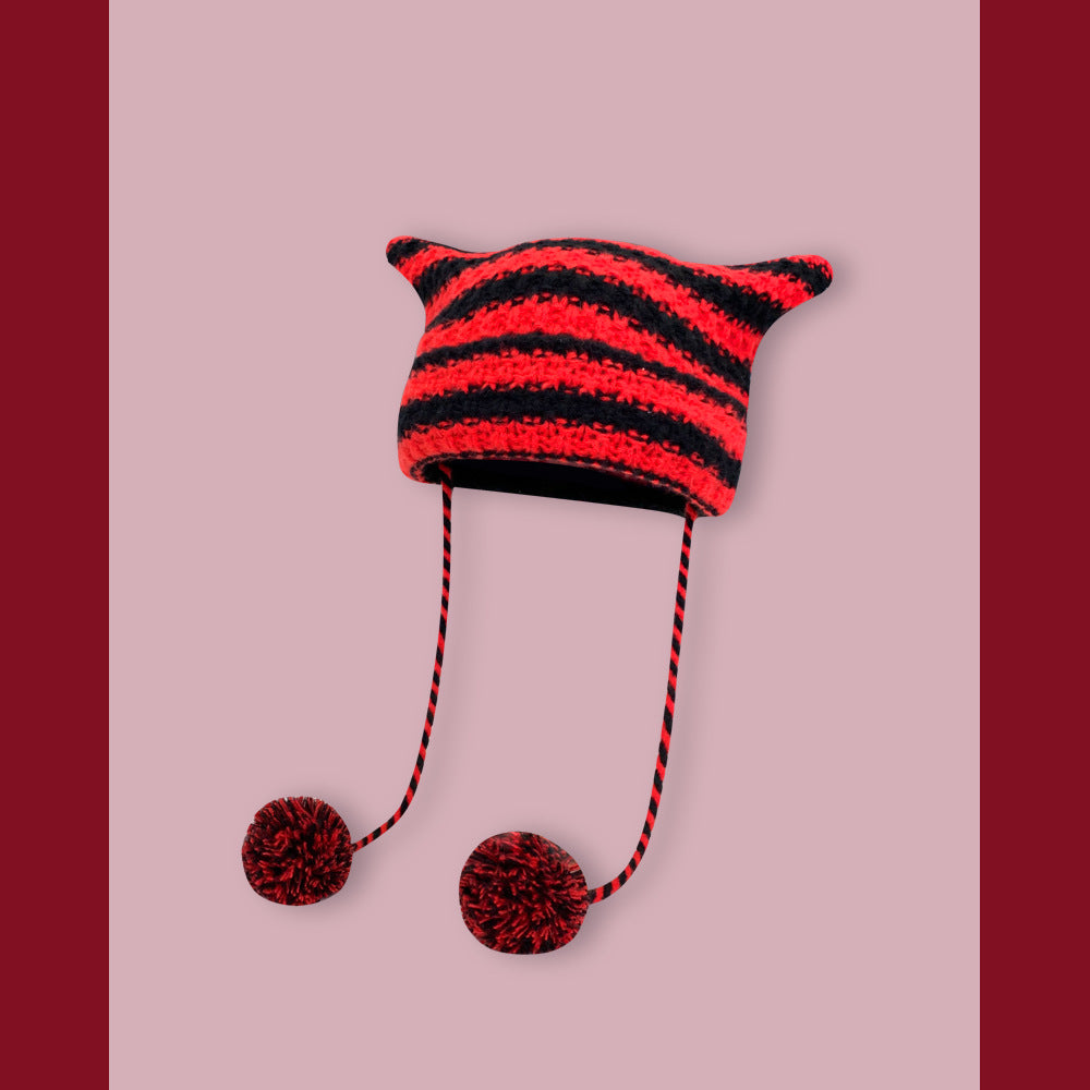 Striped Knitted Wool Hat Japanese Style