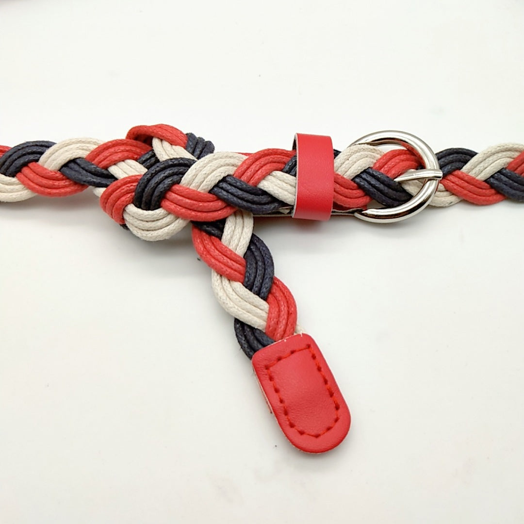 Retro Style Wax Rope Clothing Woven Belt Pu Bronze Alloy Pin Buckle Fashion Machine Woven Women's Belt