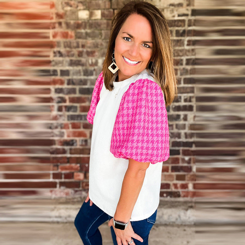 European American Simple Versatile Contrast Color Half Sleeve Shirt