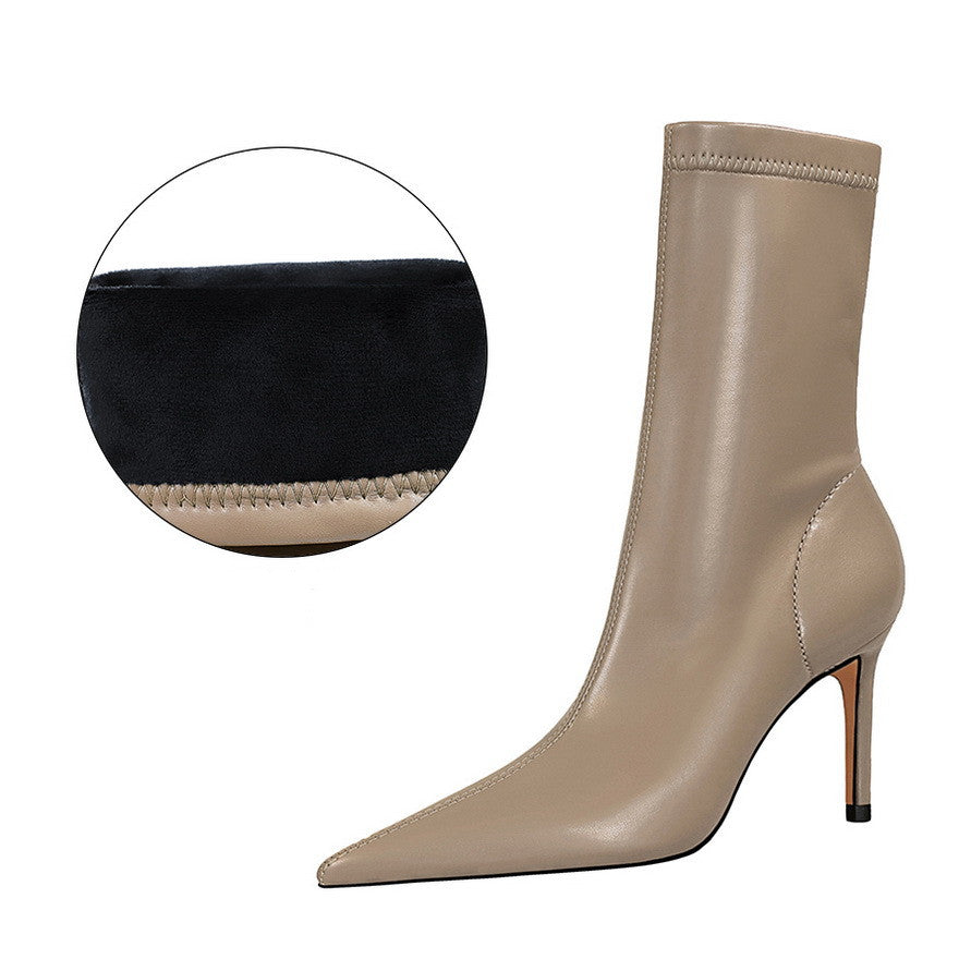 Sexy High-heeled Shallow Mouth Pointy Toe Plus Size Slim Short Boots