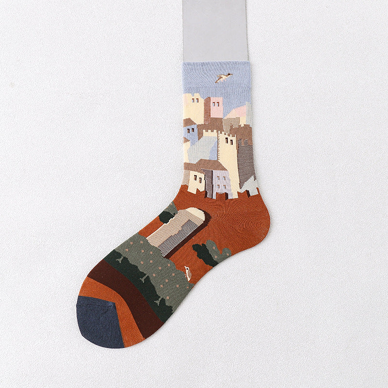 Mid Tube Mori Flower Stockings Street Illustration Sports Socks