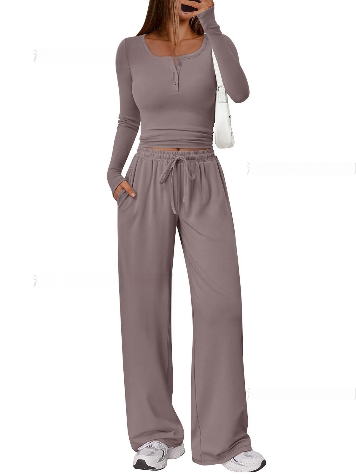 Comfortable Casual Long-sleeve Wide-leg Pants Set For Sports