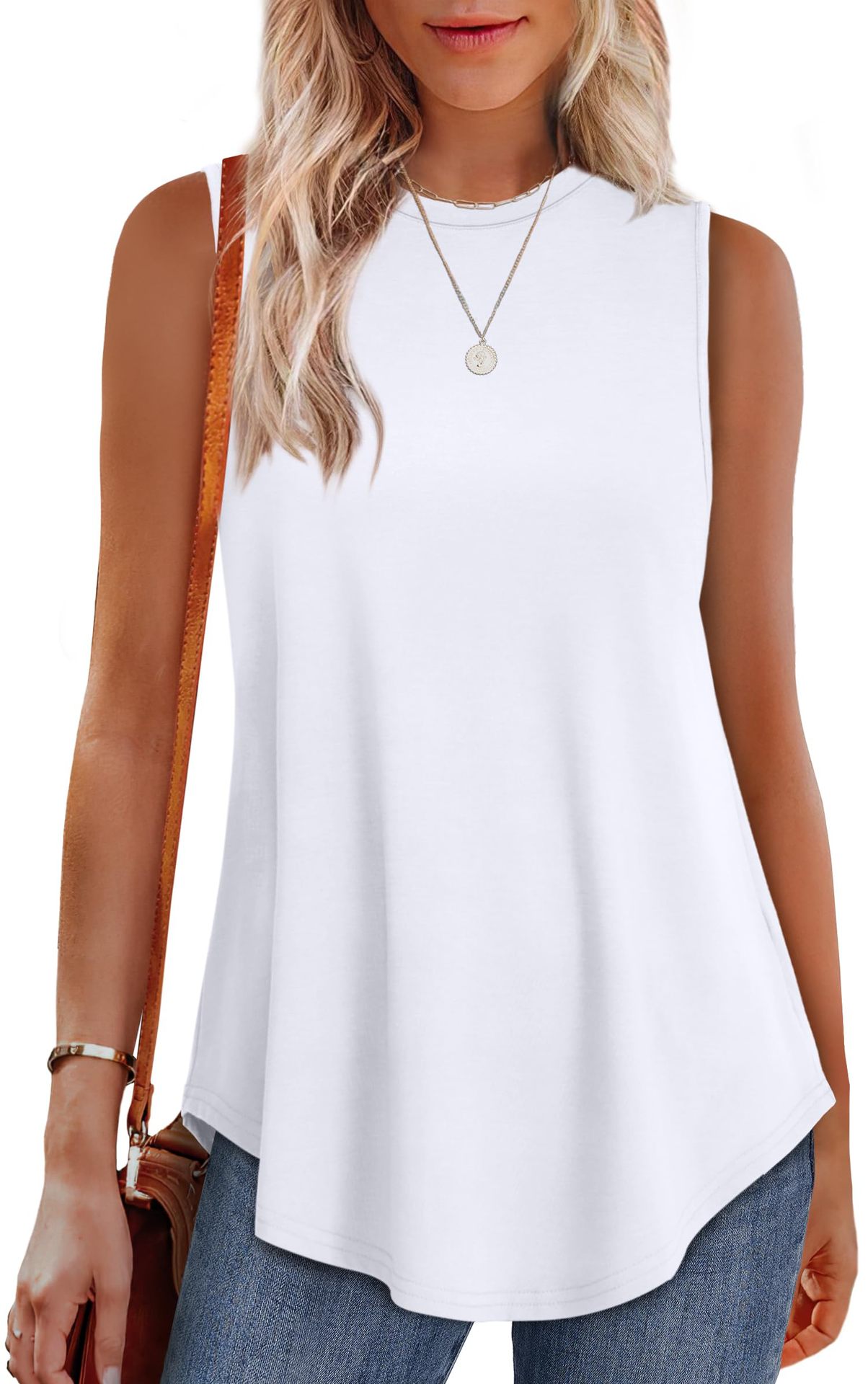 Solid Color Round Neck Loose Sleeveless Casual T-shirt Vest
