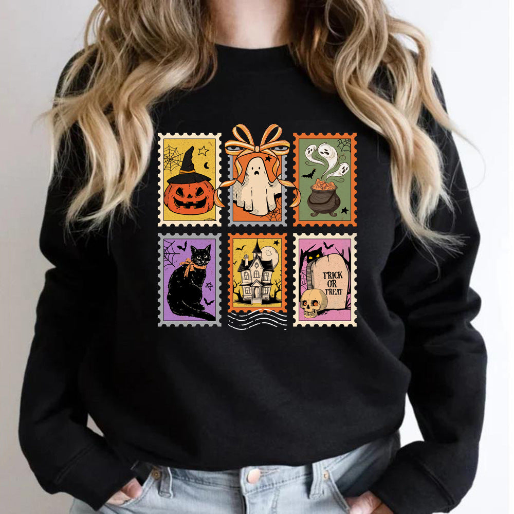 Retro Halloween Kat Spøgelse Sweatshirt Spooky Season Hoodie