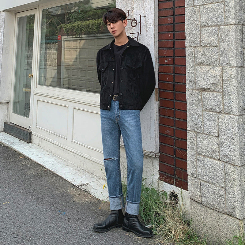 Men's Suede Fabric Jacket Slim-fit Retro Coat