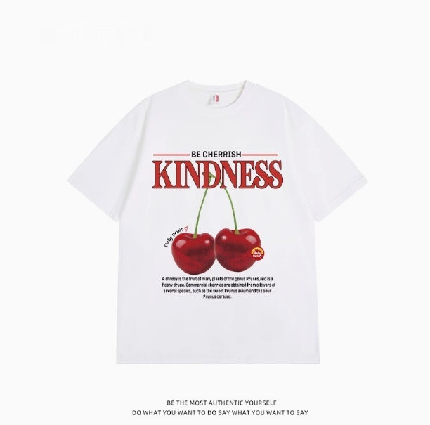 Sweet Cool Simple Letter Cherry Short Sleeve T-shirt Pure Cotton